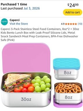 Caperci Stainless Steel Kids Bento Lunch Box - Pink & Blue Lids